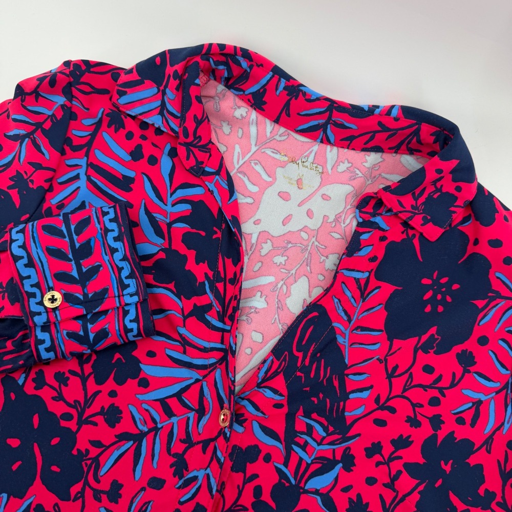 Lilly Pulitzer Pink Navy Blue Floral Button Down Shirt